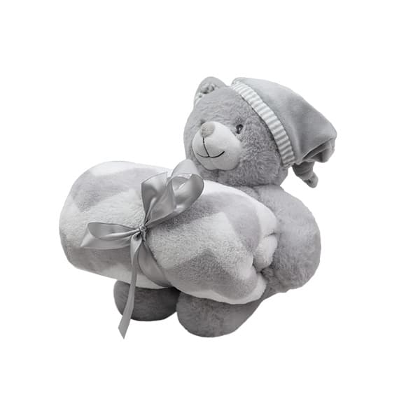 Peluche con Manta Oso Gris