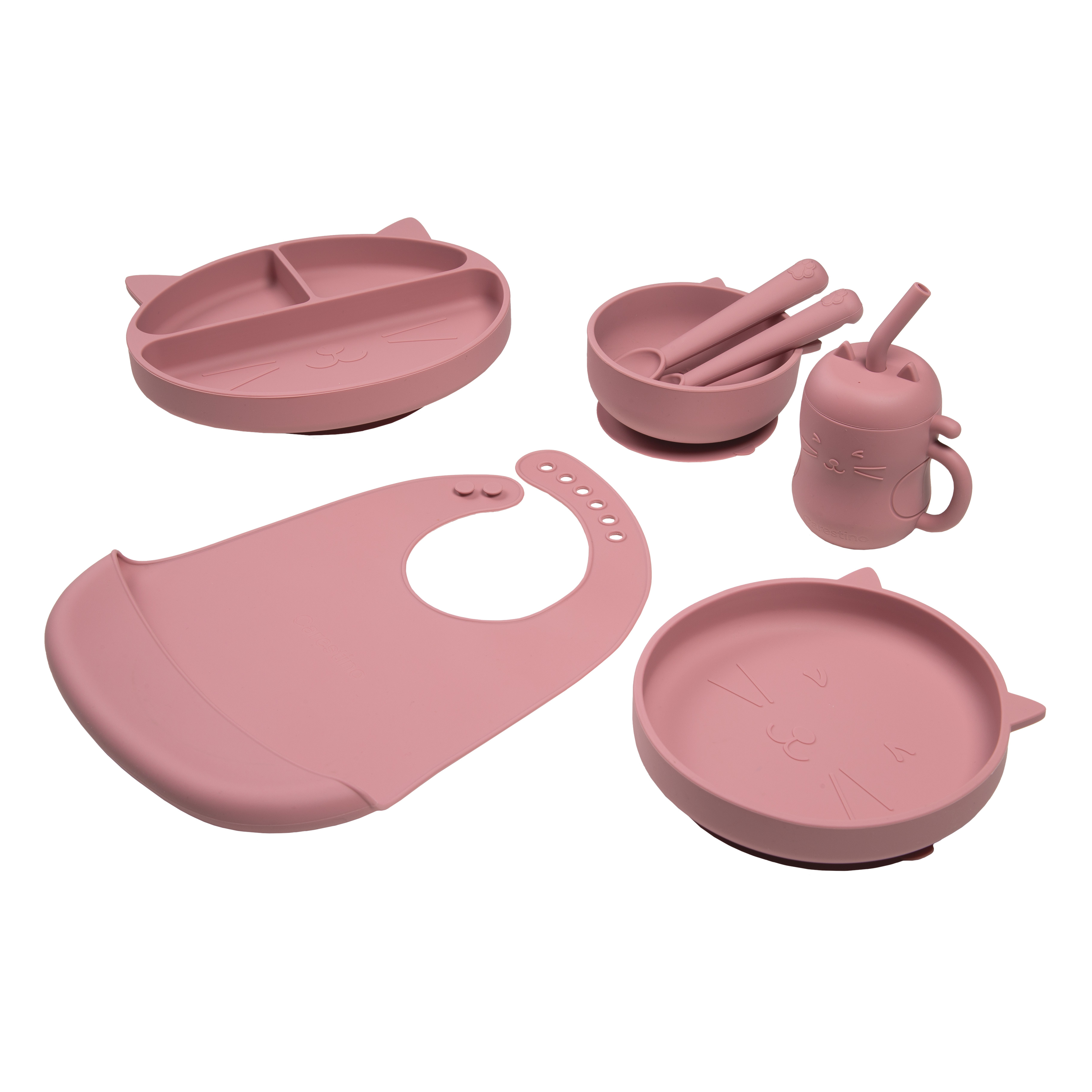 Set de Alimentación de Silicona Gatito Rosa Malva