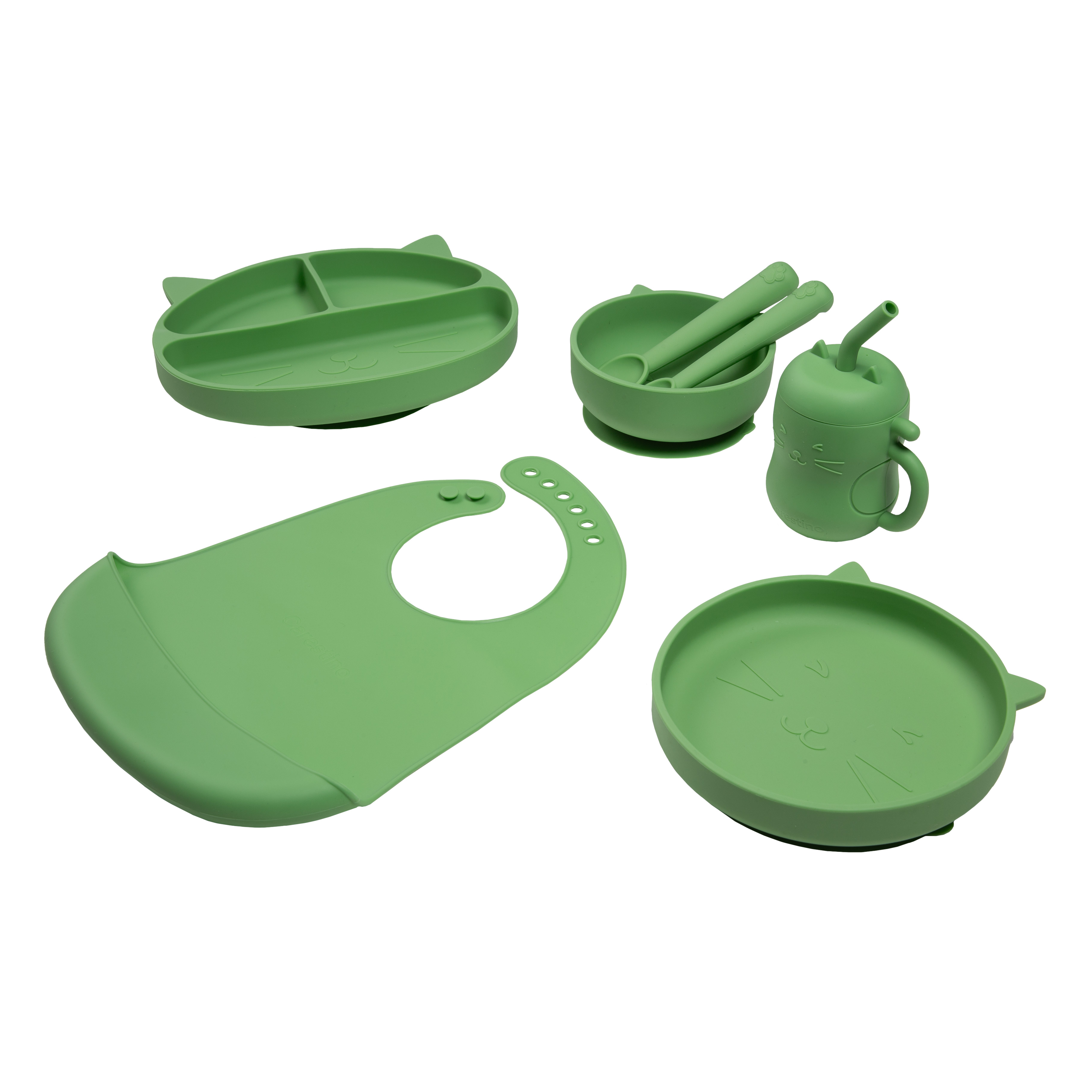 Set de Alimentación de Silicona Gatito Verde Salvia