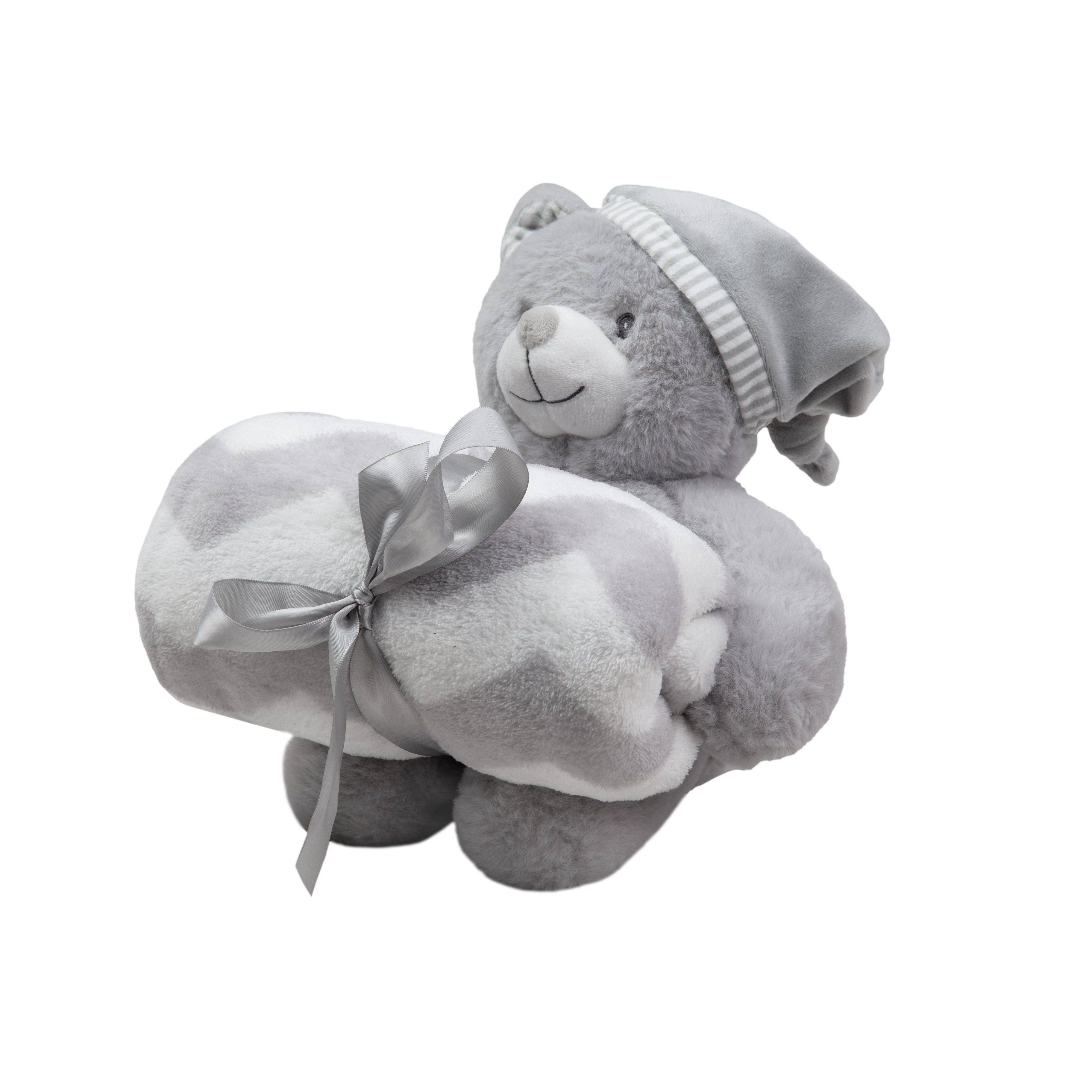 Peluche con Manta Oso Gris